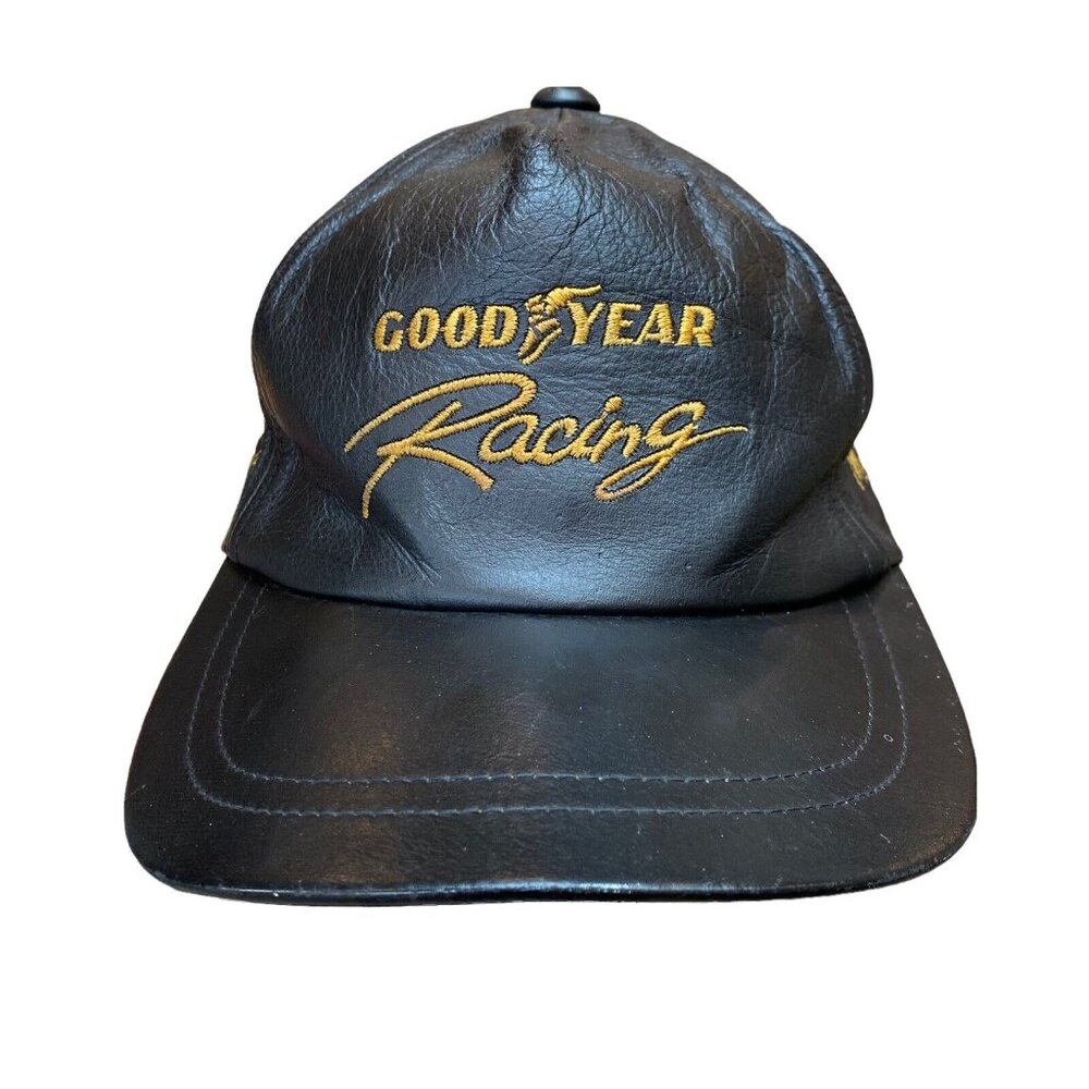 Vtg Good Year Racing Hat Cap LEATHER Embroidered Adjustable One Size RARE - Picture 2 of 10